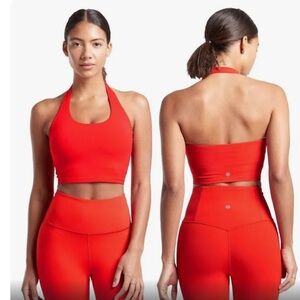 NWT Athleta Powervita crop halter top in red.